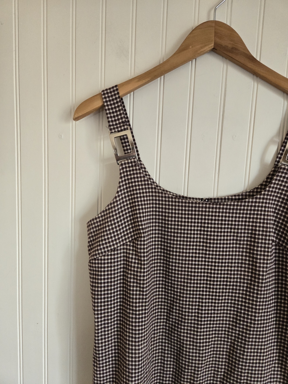 Vintage Brown Gingham Strap Retro Mini Dress - Picture 3 of 11